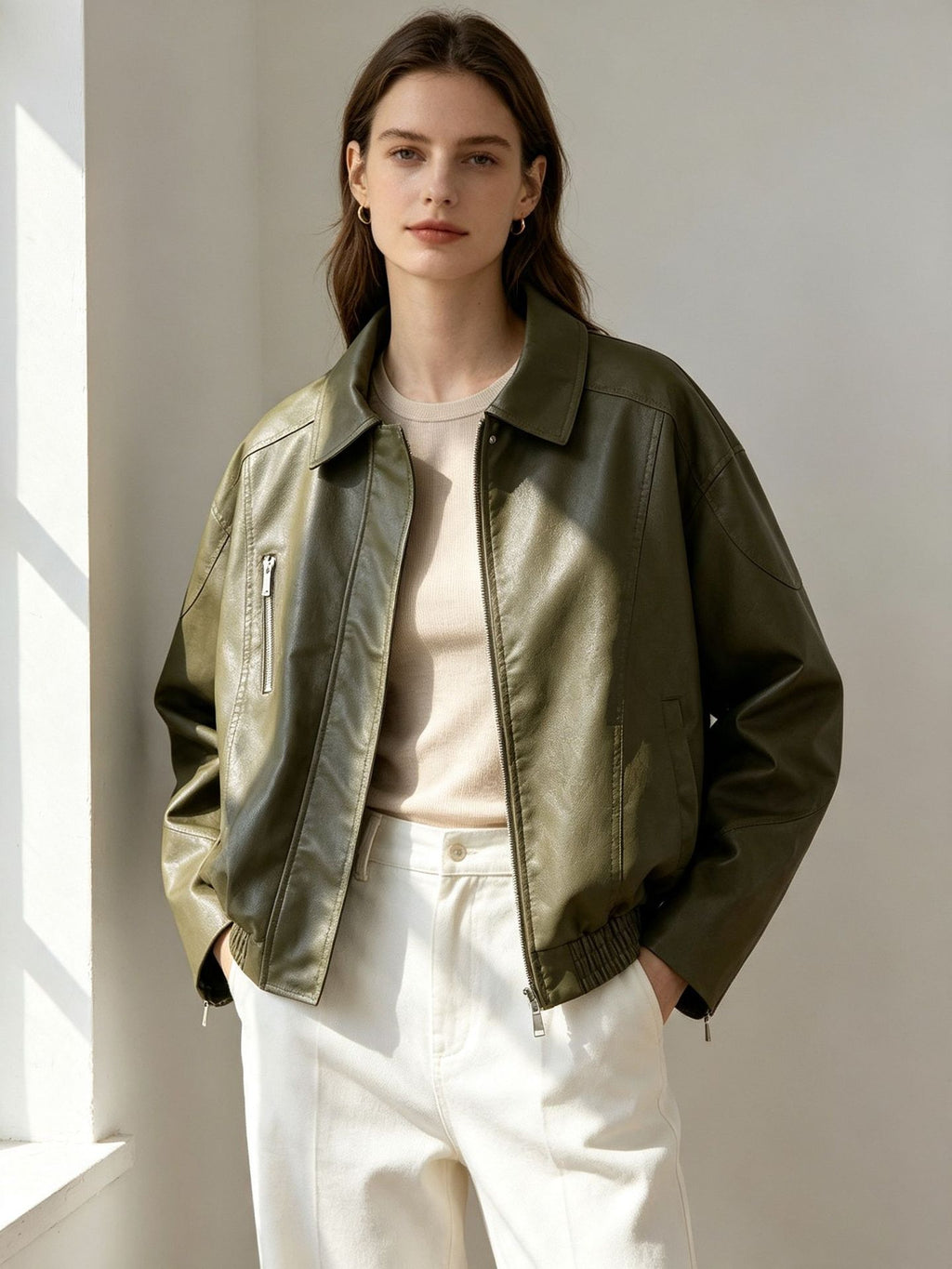 Women's Olive Zip-Pocket Jacket