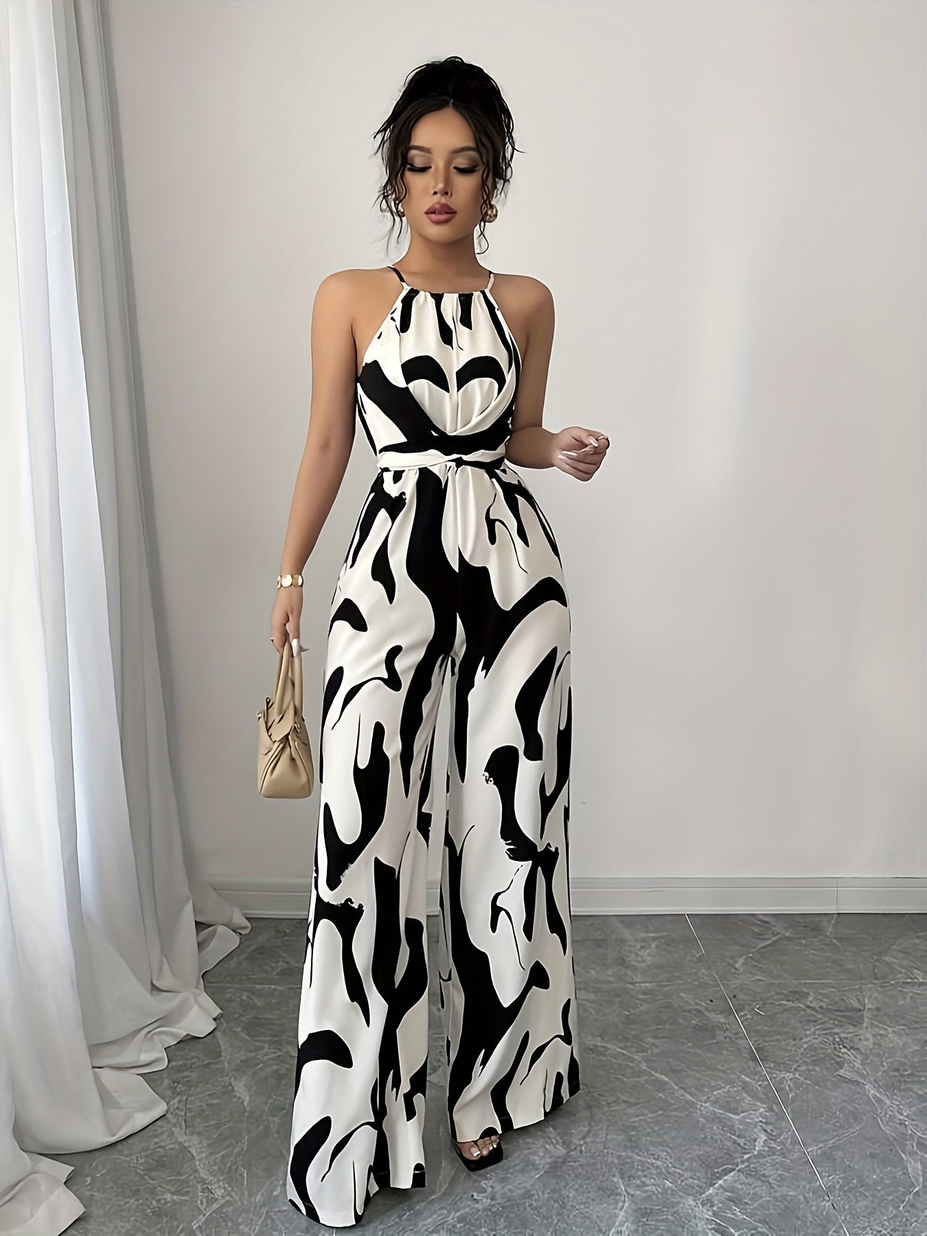 Abstract Print Halter Jumpsuit