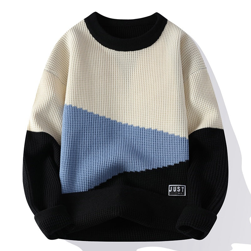 Waffle Knit Geometric Pullover