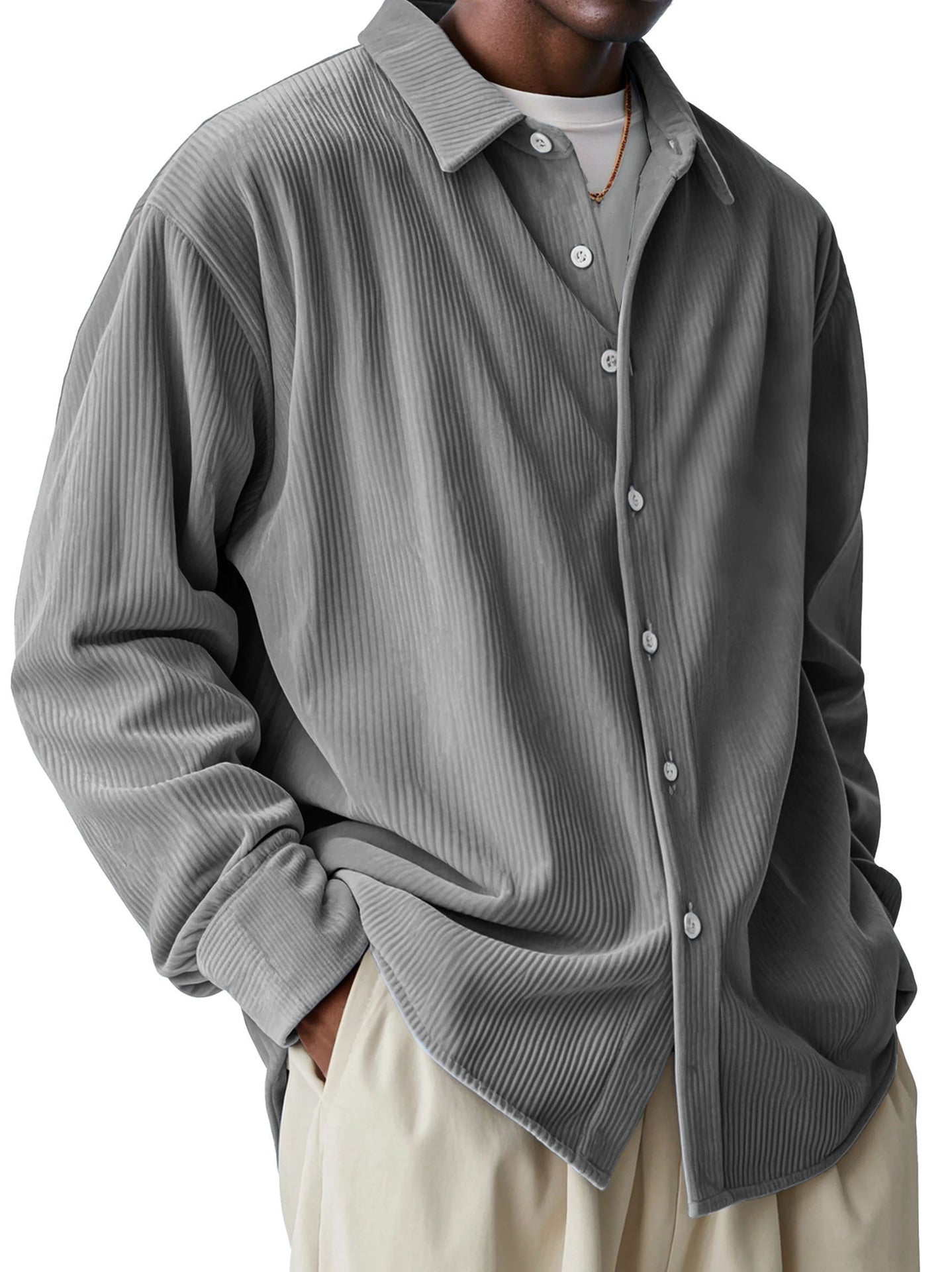 Oversized Ribbed Texture Corduroy Shirt