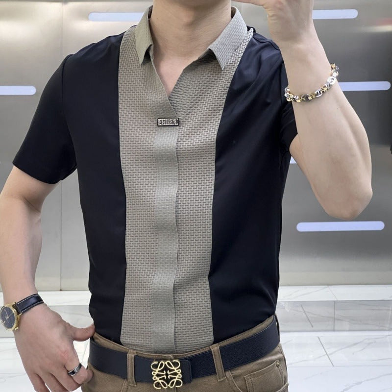 Light Luxury Patchwork Half-Sleeve Shirt