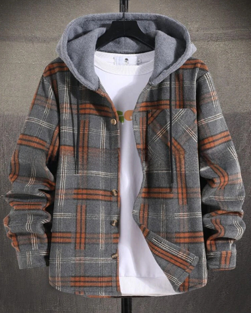 Hooded Plaid Flannel Jacket