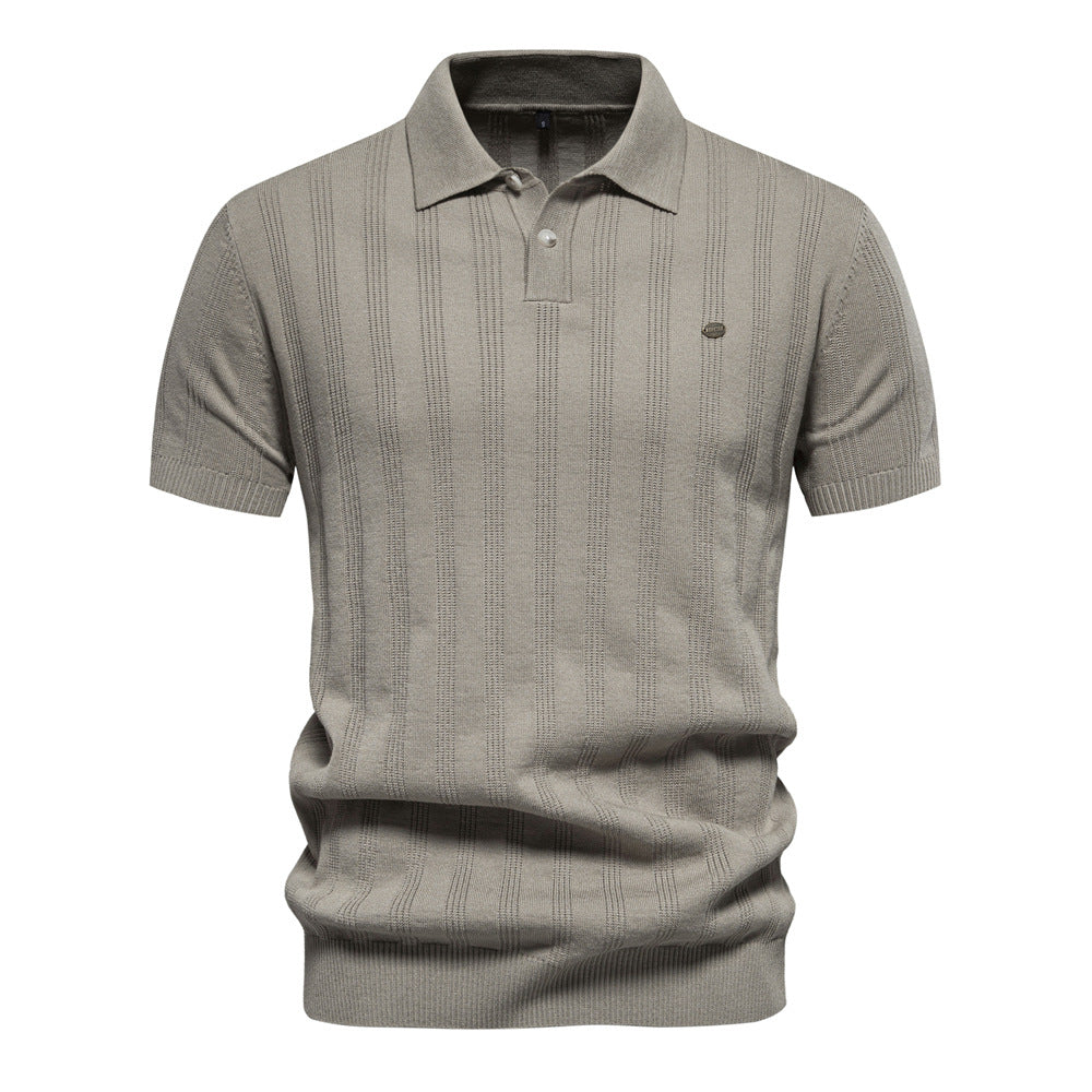 Textured Vertical Stripe Knit Polo