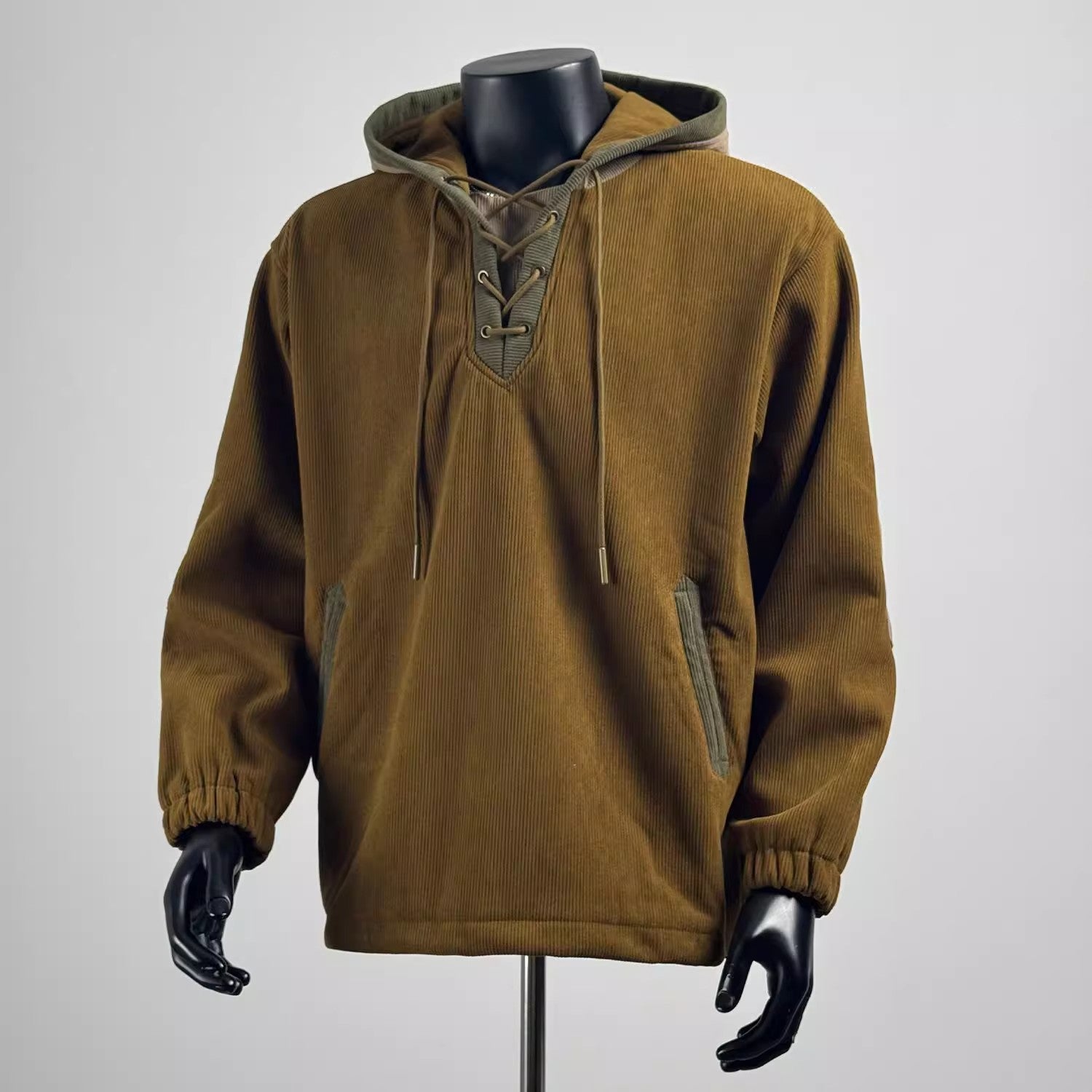 Lace-Up Corduroy Hoodie