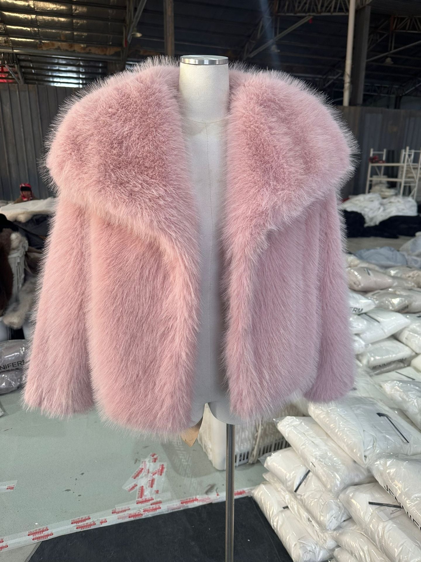 Faux Fur Coat with Wide Collar