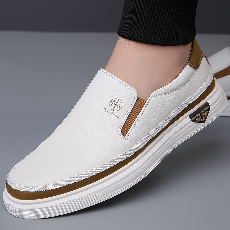 Spring and Autumn New Daily Casual Leather Shoes, Men's Soft Leather Soft Soles, Lazy People Put On Their Feet, Kick White Shoes, Cross-border Plus Size Shoes
