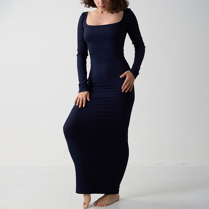 Ribbed Square Neck Maxi Dress
