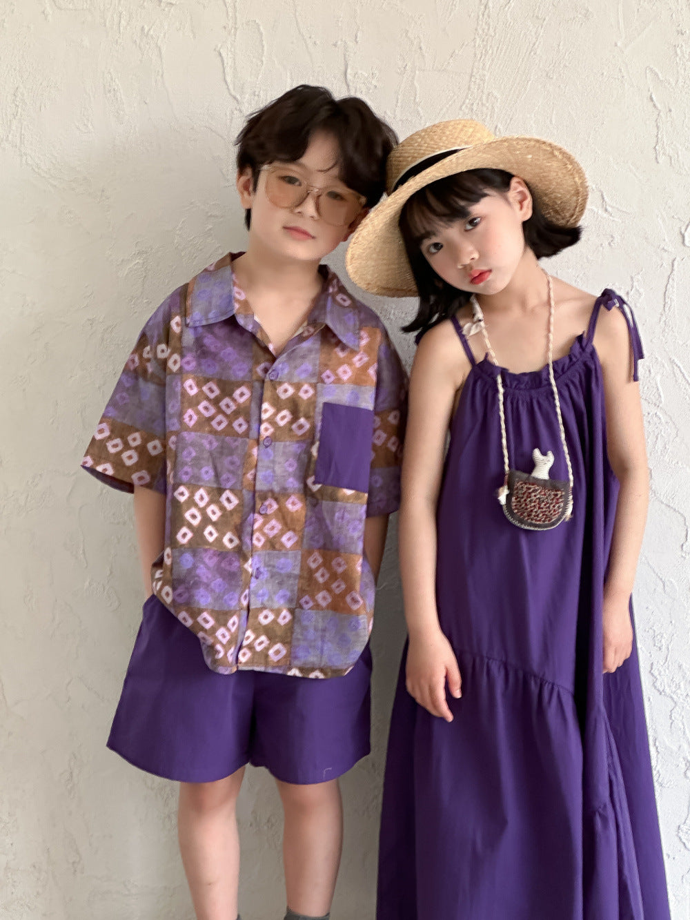 Kids' Solid Dress and Plaid Shirt Outfit