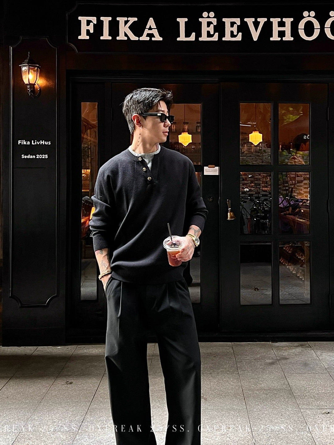Premium Faux-Layered Henley Knit Sweater