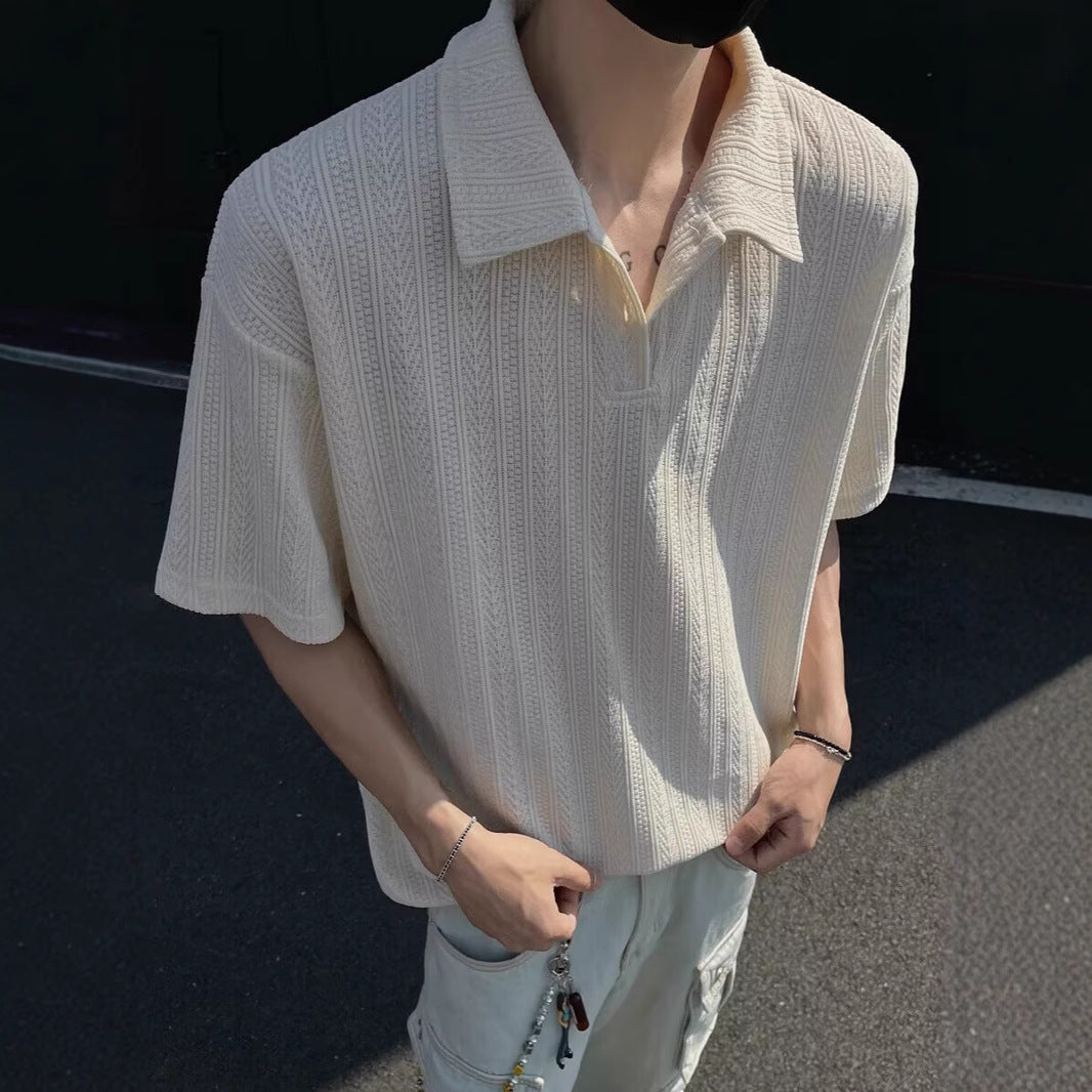Ribbed Knit Polo Shirt
