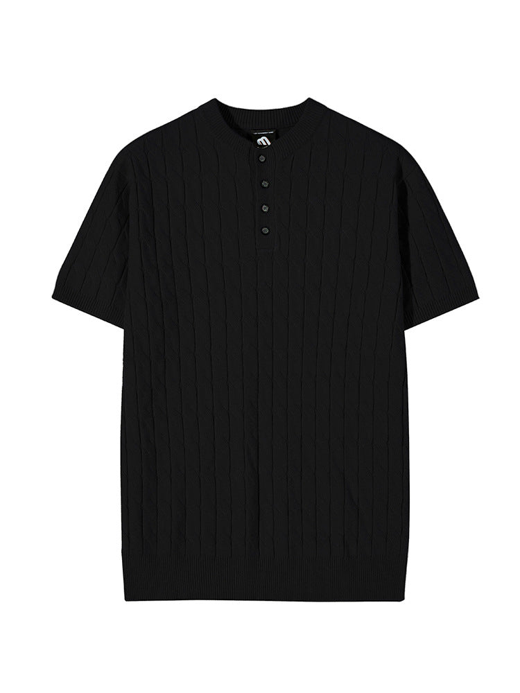 Textured Knit Henley Short-Sleeve