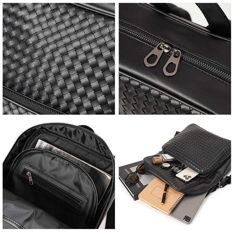 New Fashion Woven Backpack Men's Casual Business Large Capacity Backpack Korean Men's Bag Trend Carry Bag