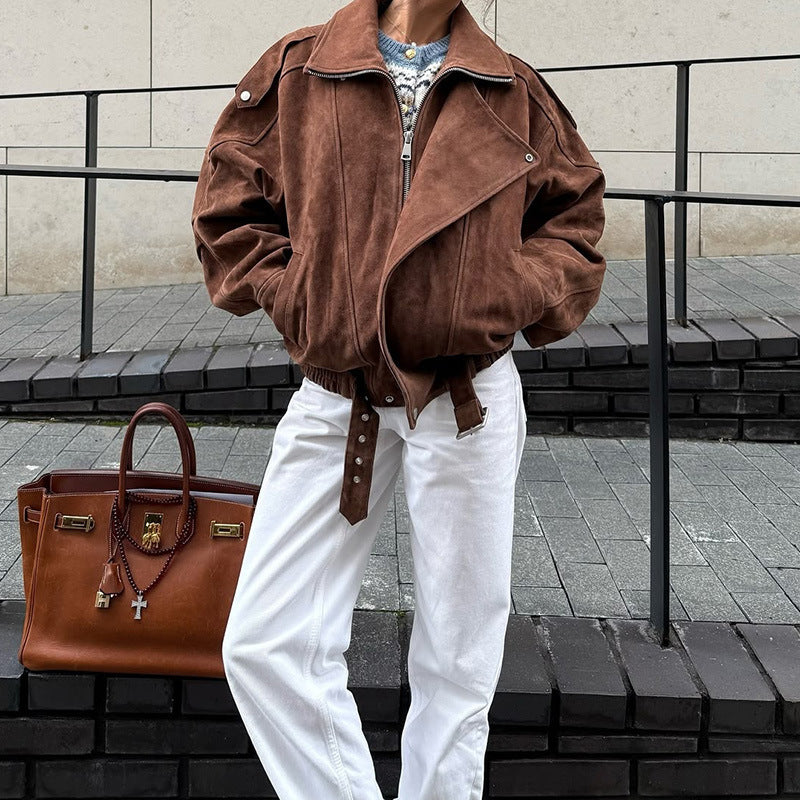 Suede Slouchy Utility Bomber Jacket