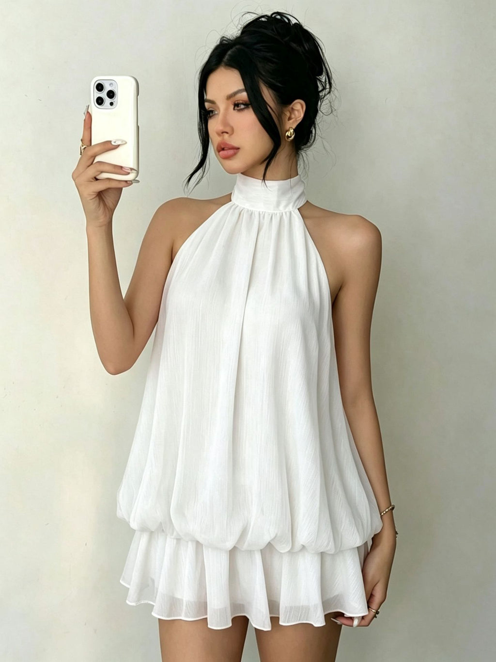 Halter Ruffle Backless Dress