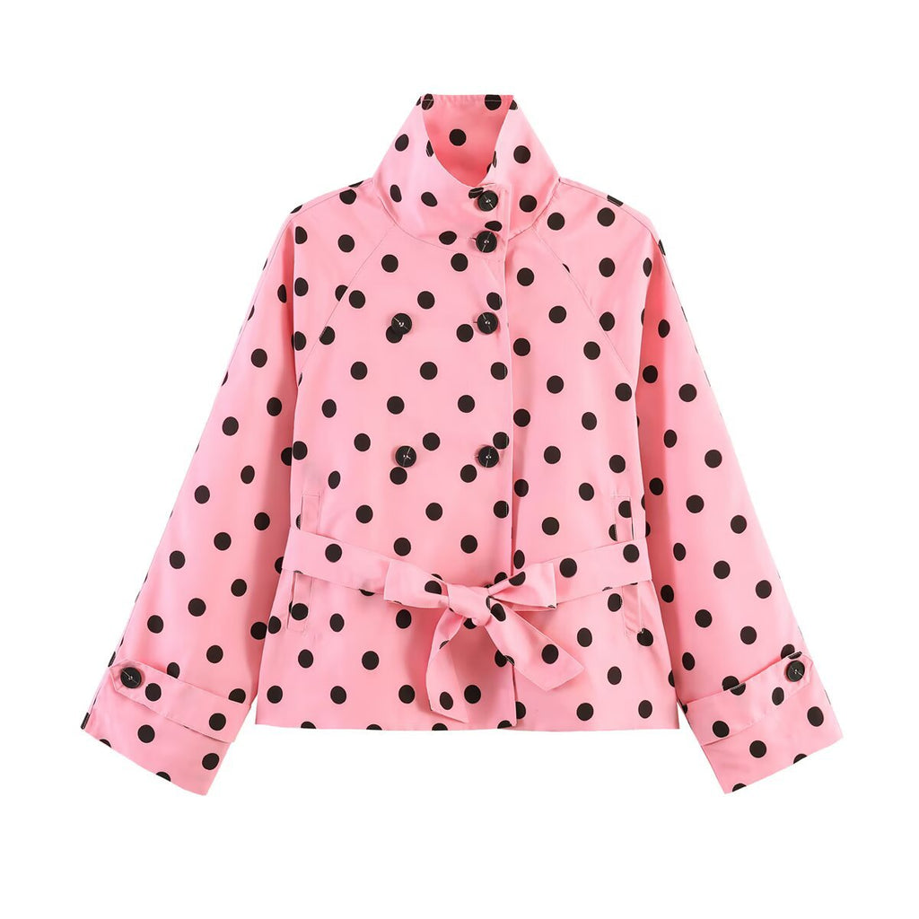 Women's Polka-Dot Belted Trench Jacket