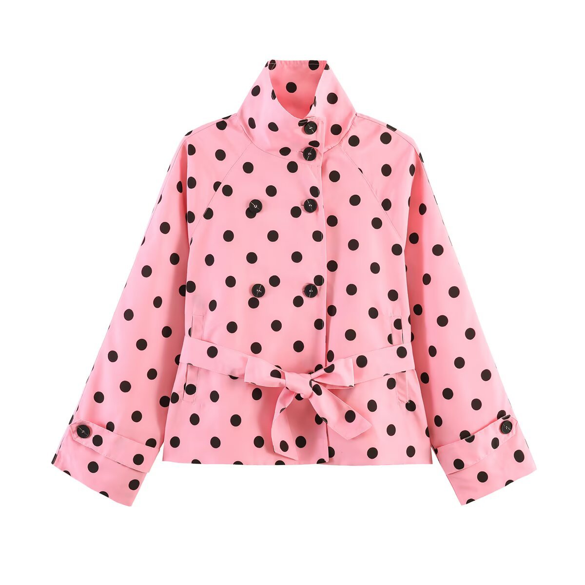 Women's Polka-Dot Belted Trench Jacket