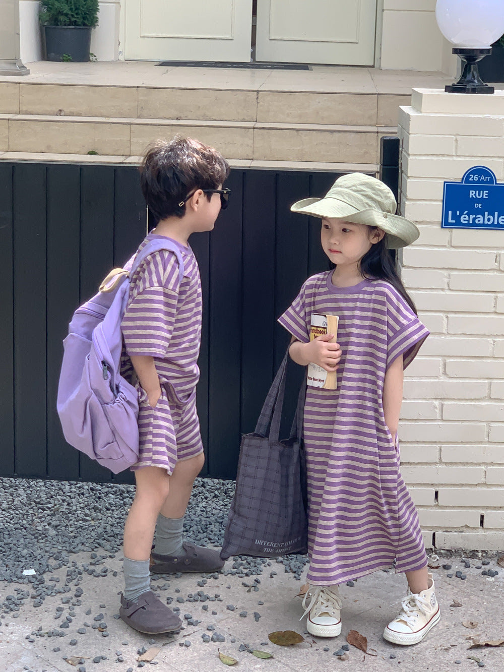 Kids' Striped T-Shirt, Skirt and Shorts Outfit