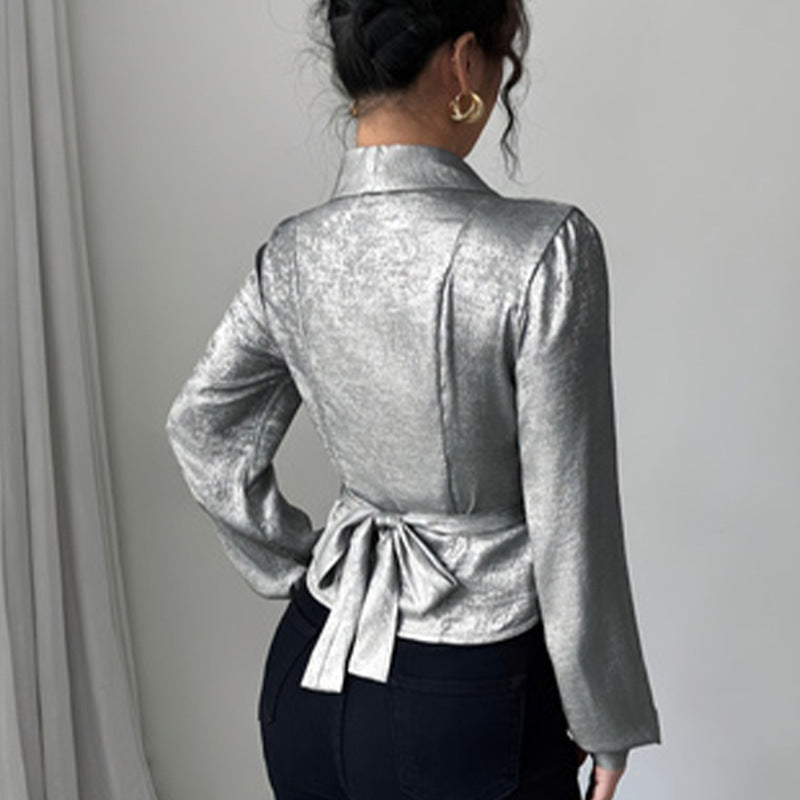 Shimmer Wrap-Waist Blouse
