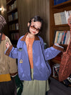 Color-blocked collar labeled jacket in blue