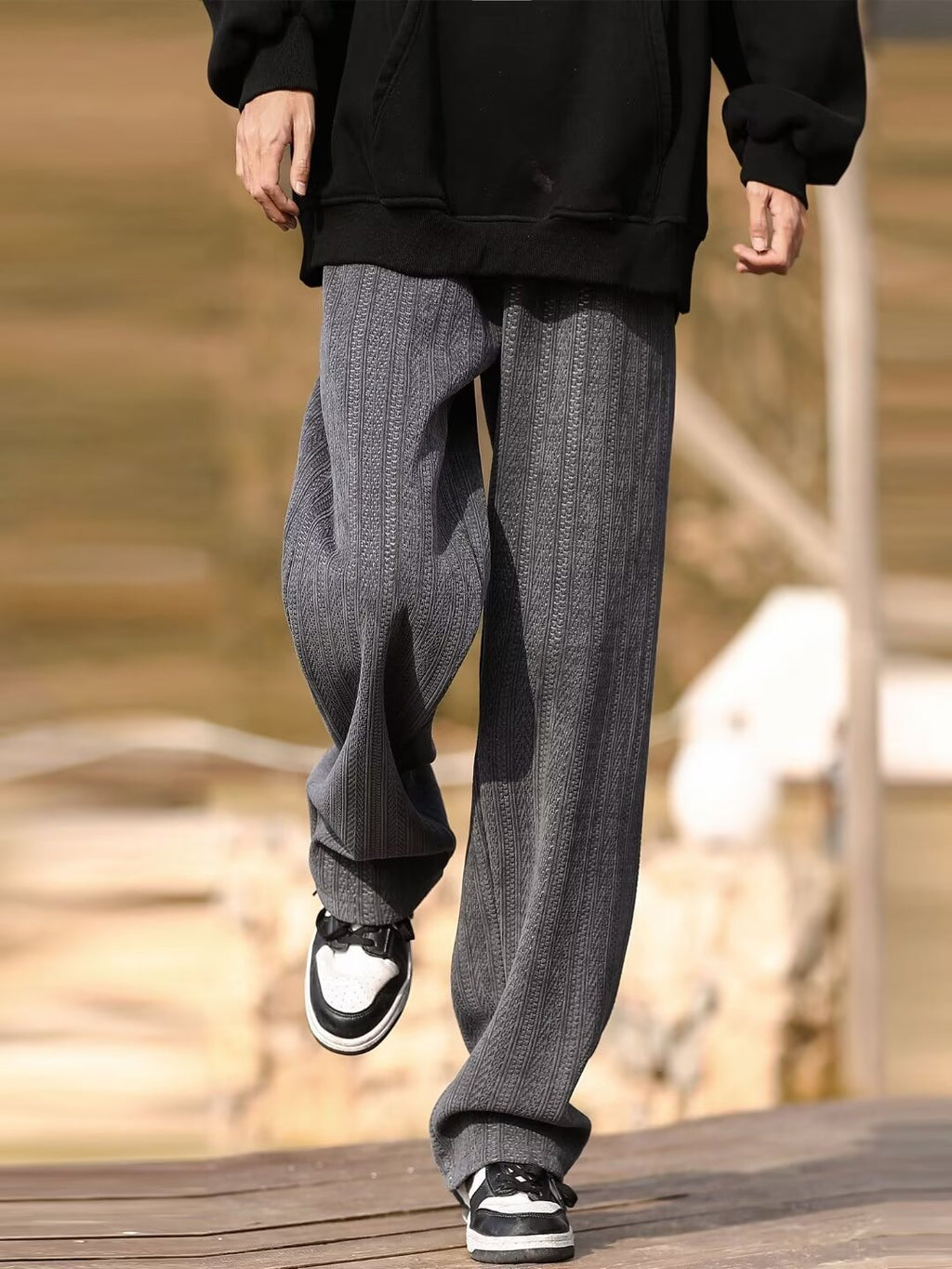 Textured Straight-Leg Drape Trousers
