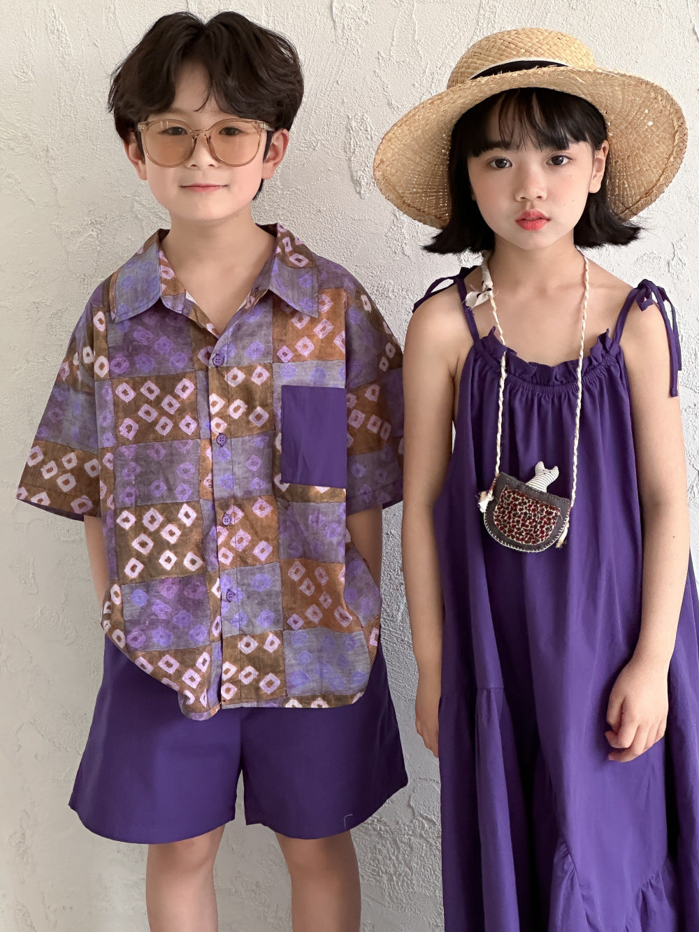 Kids' Solid Dress and Plaid Shirt Outfit