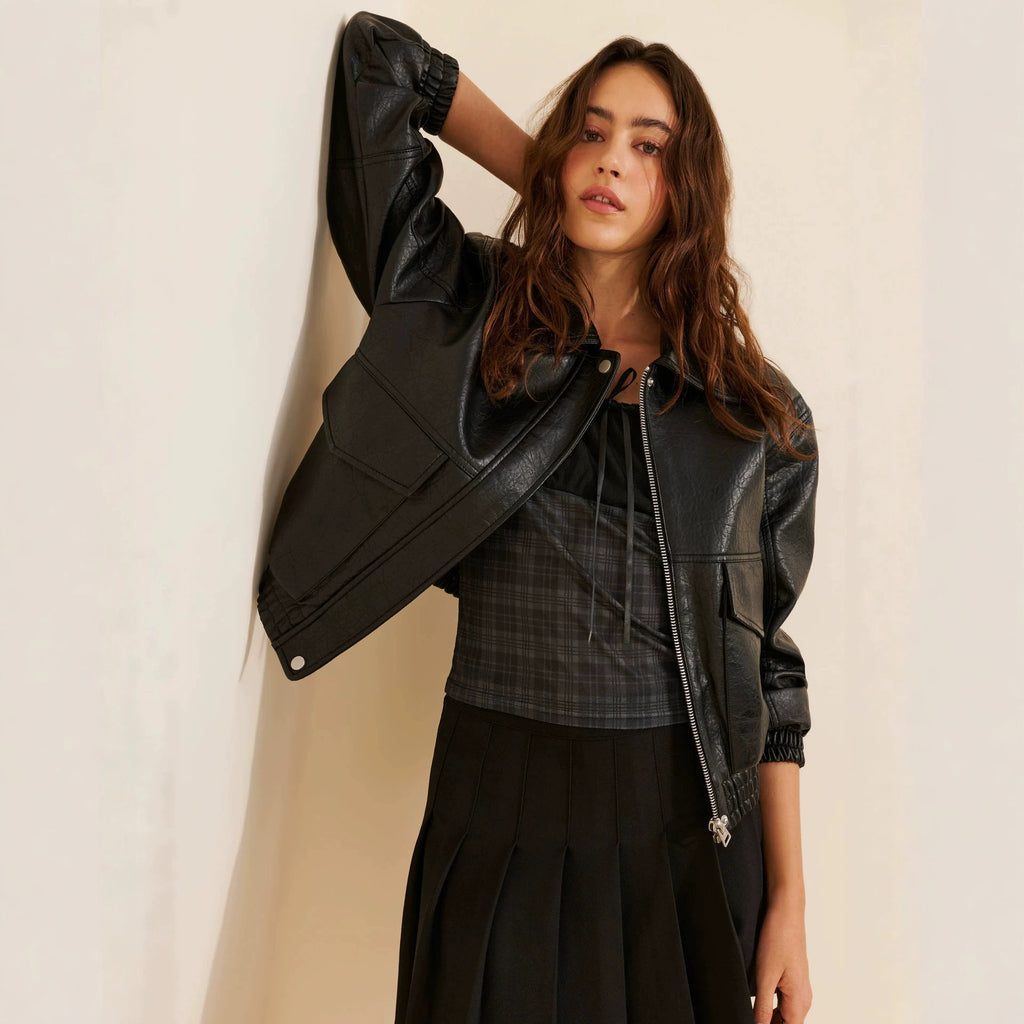 Retro PU Leather Bomber Jacket