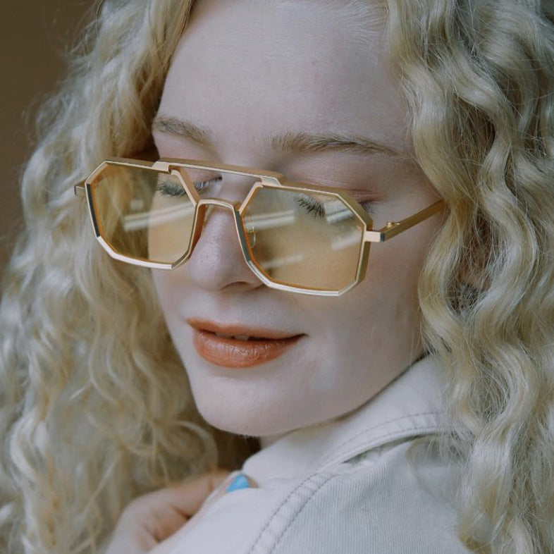 Cross-border steampunk double beam sunglasses 2022 new men's polygonal sunglasses tide European and American sunglasses