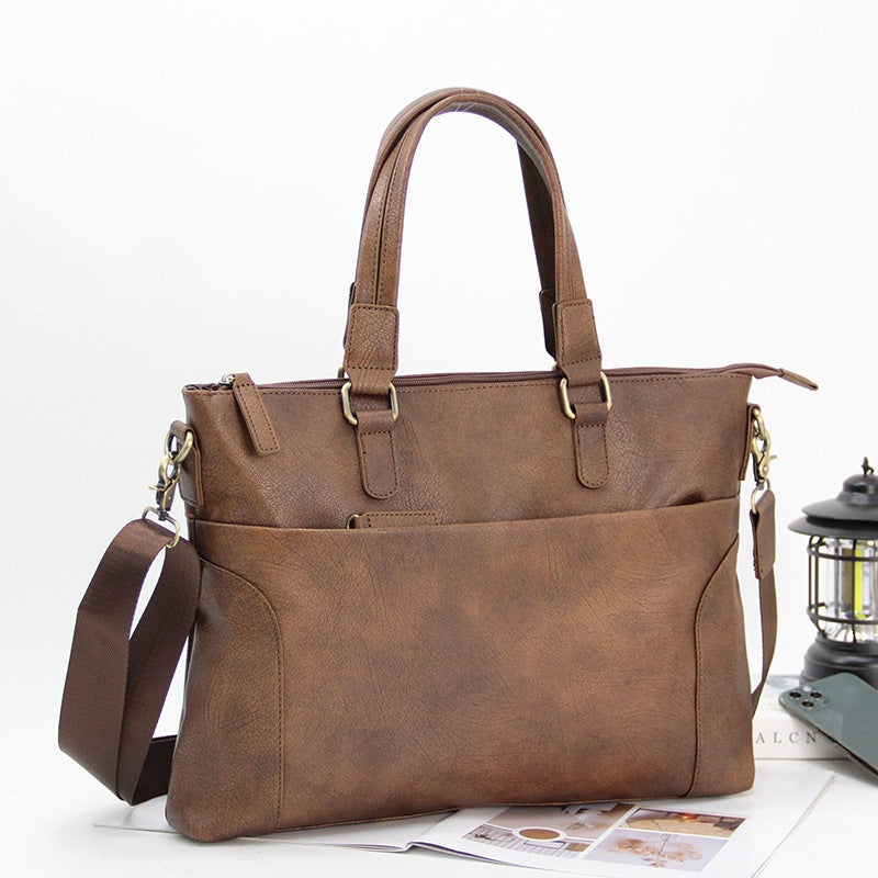 Vintage business casual men's briefcaseKorean version men's bag shoulder crossbody bag horizontal laptop bag document bag