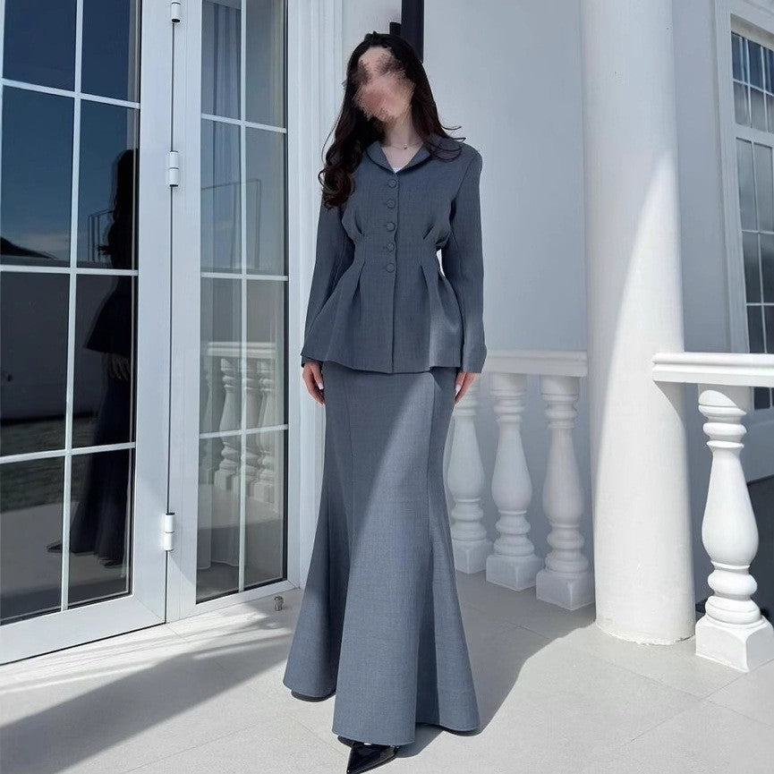 Sophisticated Peplum Blazer and Maxi Skirt Set