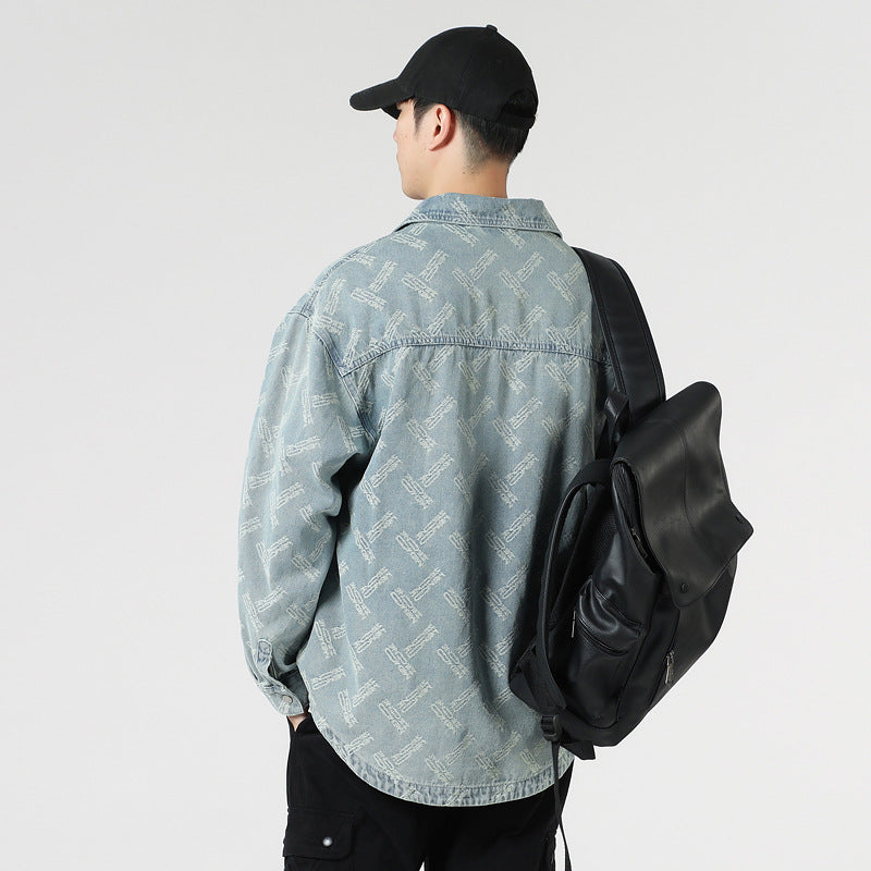 Retro Patterned Denim Shirt Jacket