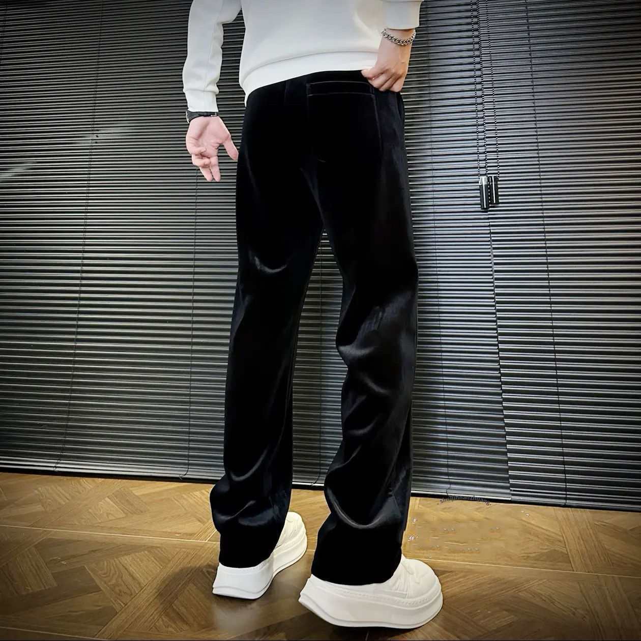 Premium Velour Straight-Leg Trousers