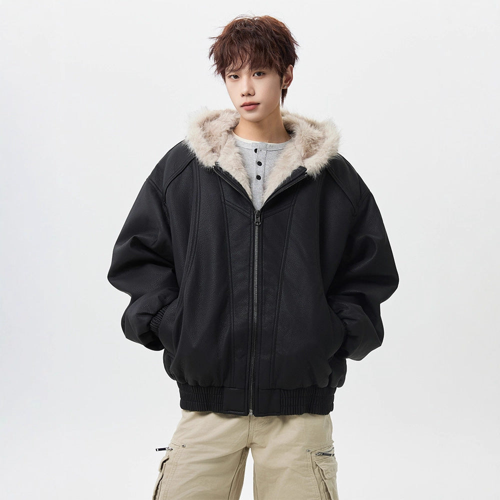 Faux-Leather Shearling Bomber