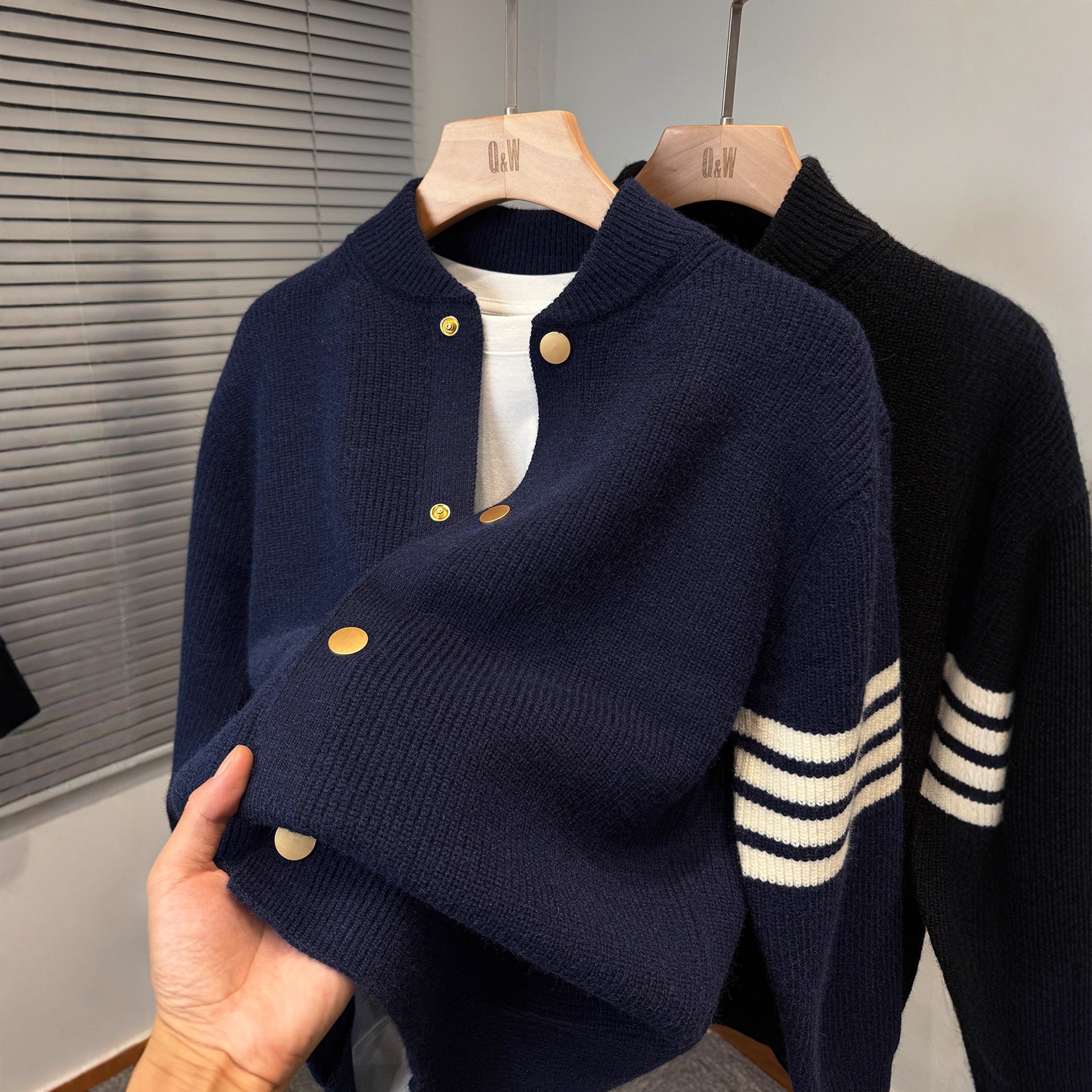2025 Fall/Winter Baseball Collar Sweater Jacket Men's Thickened Korean Casual Cardigan Knitted Knitted Jacket Trendy