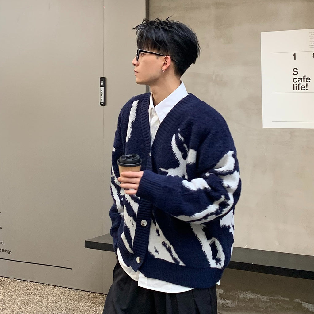 Abstract Knit Oversized V-Neck Cardigan