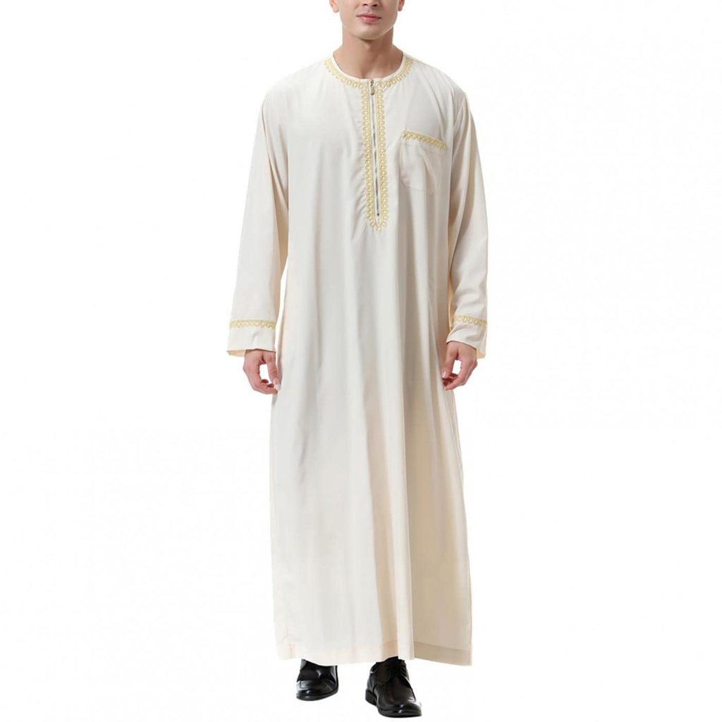 Men’s Islamic Thobe with Geometric Embroidery
