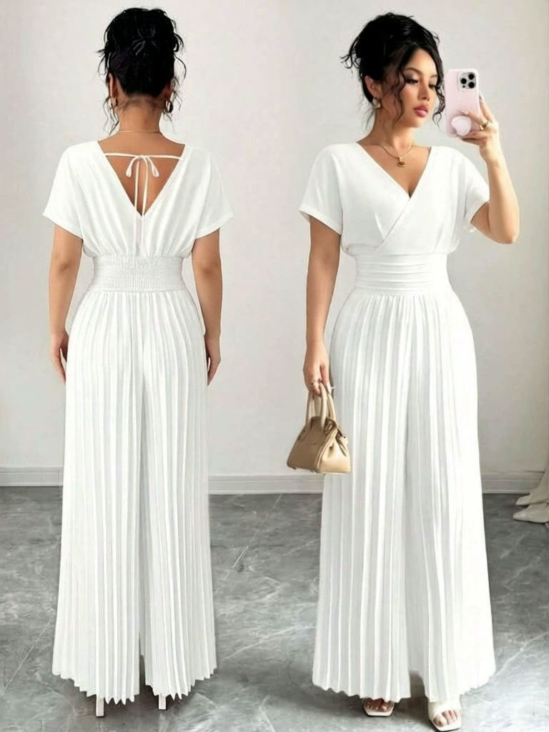 Elegant Pleated Wide Leg Jumpsuit