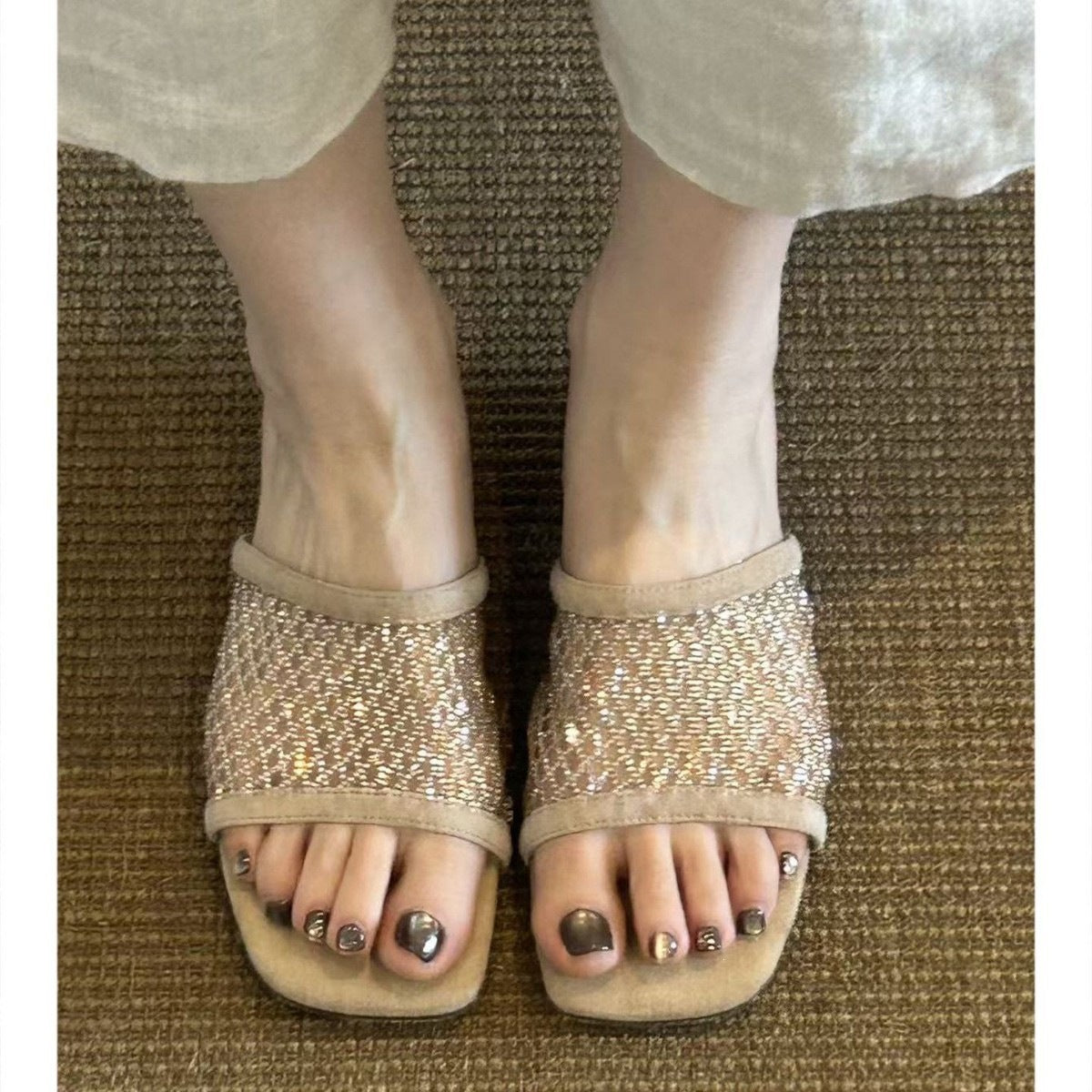 Rhinestone Mesh Sandals