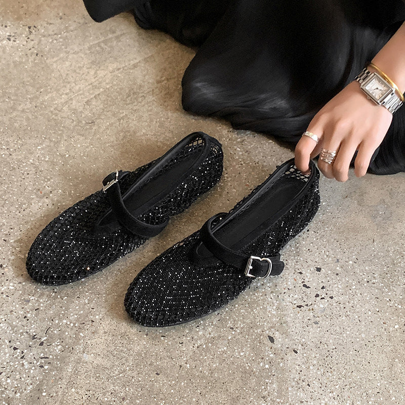 Rhinestone Mesh Mary Jane Flats