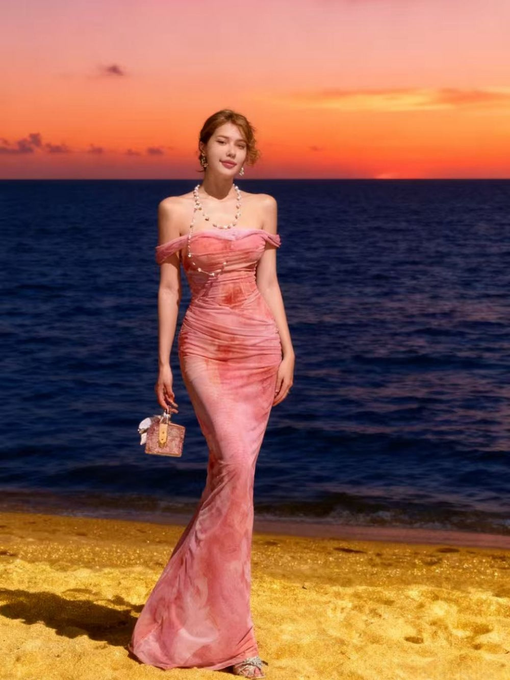 Off-Shoulder Pleated Dress