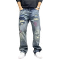 Distressed Patchwork Straight-Leg Jeans