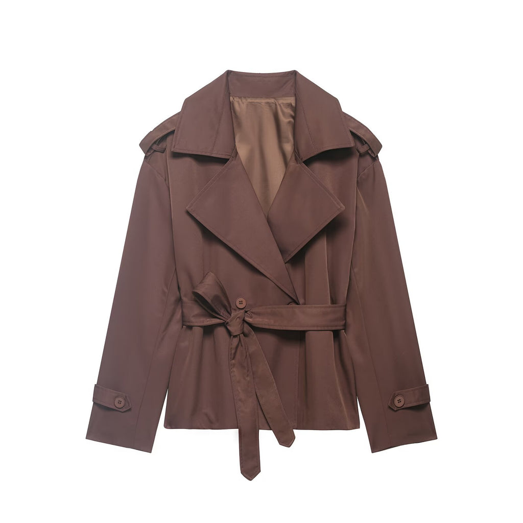 Elegant Tie Waist Short Trench Jacket