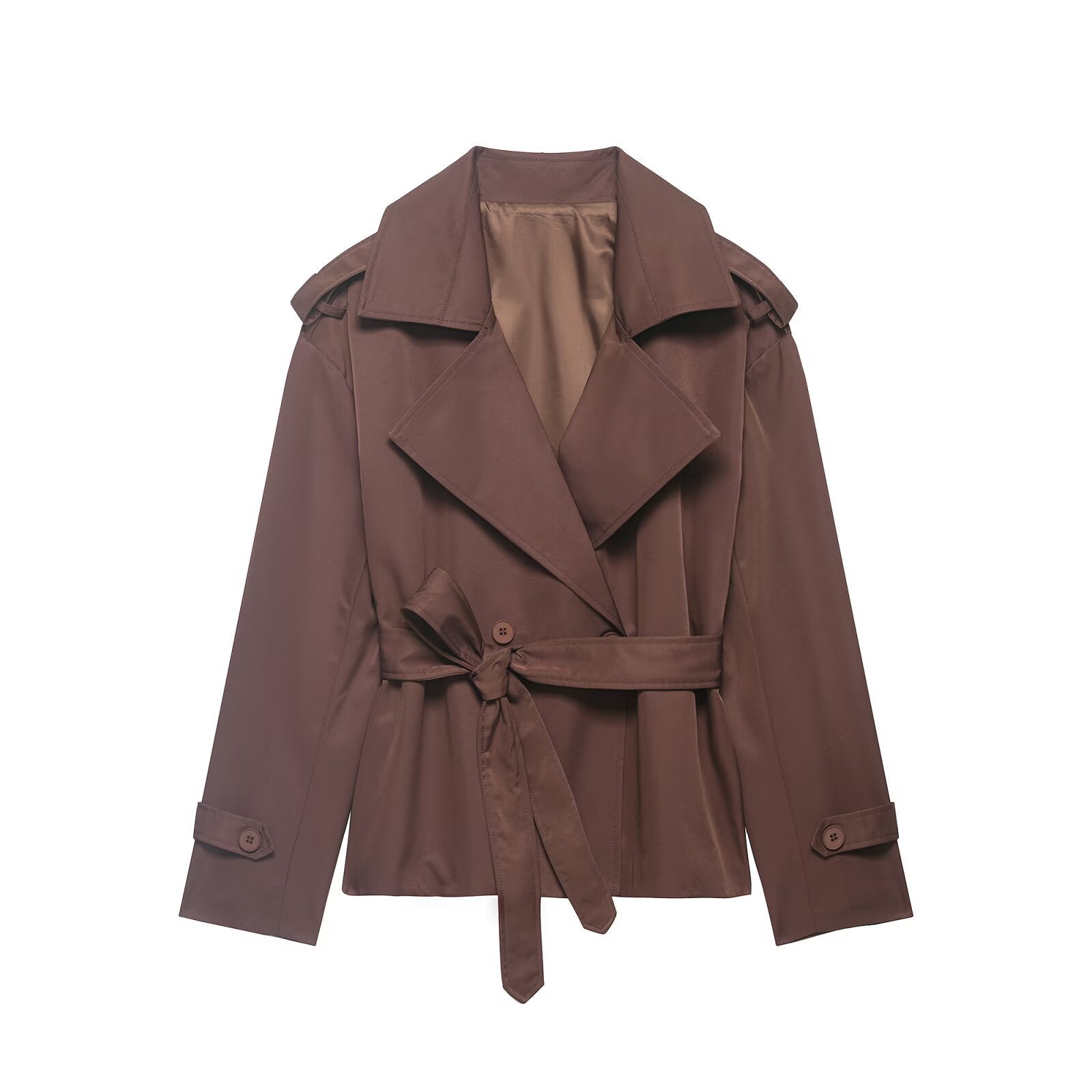 Elegant Tie Waist Short Trench Jacket