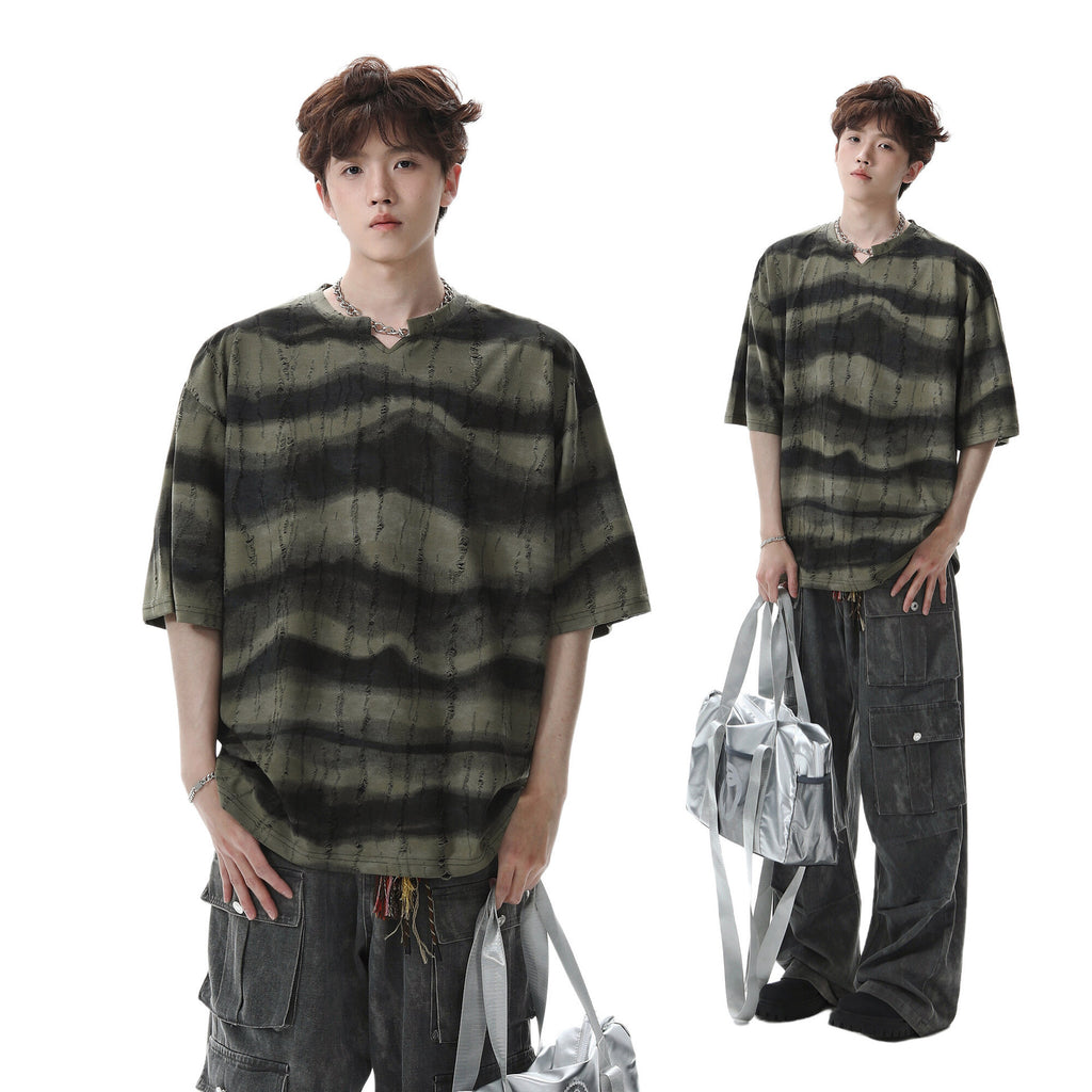 Striped V-neck T-shirt