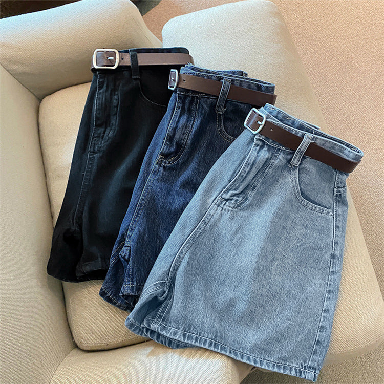 High Waist Belted Denim Shorts