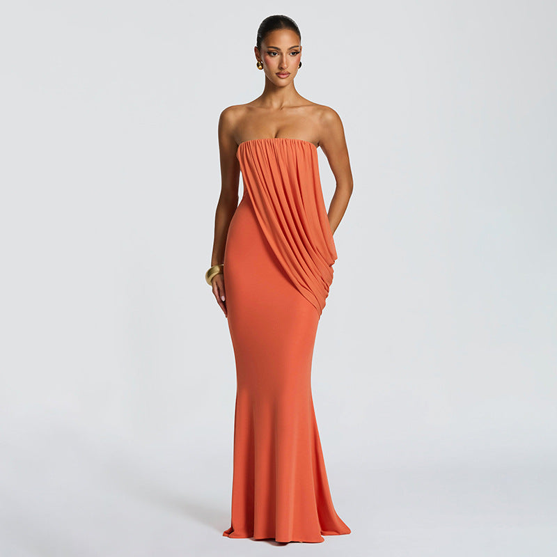 Strapless Pleated Mesh Dress
