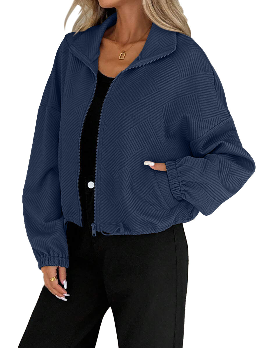 Textured High Neck Drawstring Jacket