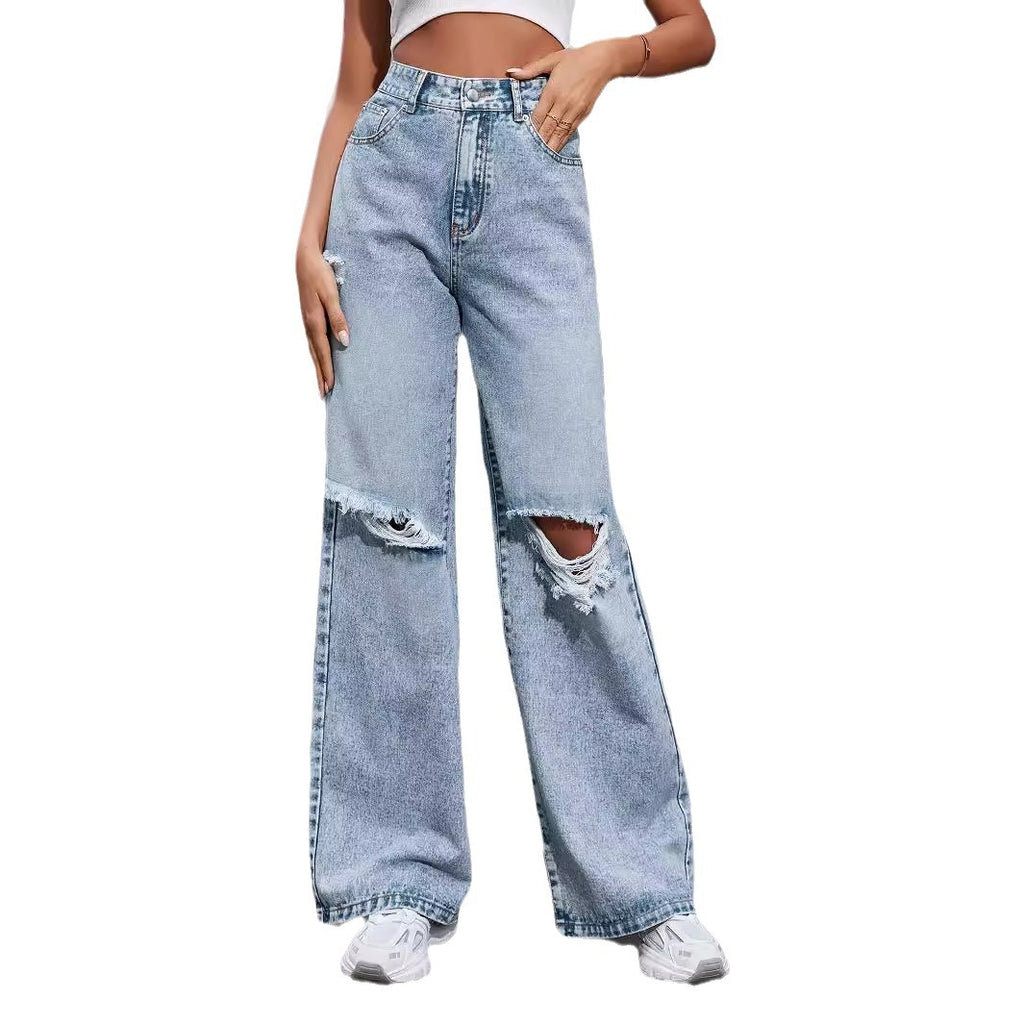 Ripped High-Waist Wide-Leg Jeans