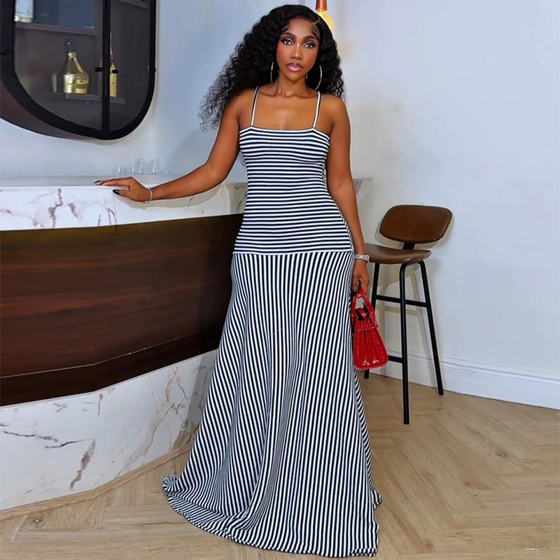 Striped Backless Cami Dress