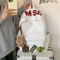 Letter Print Patchwork Backpack With Plush Charm