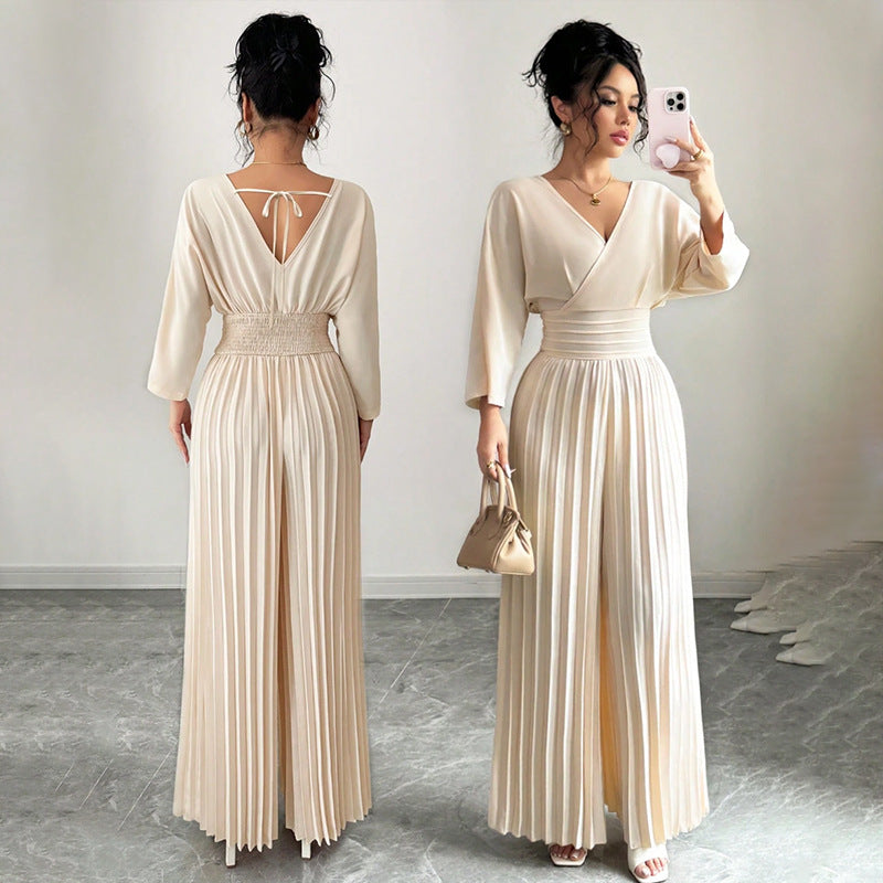Elegant Pleated Wide Leg Jumpsuit